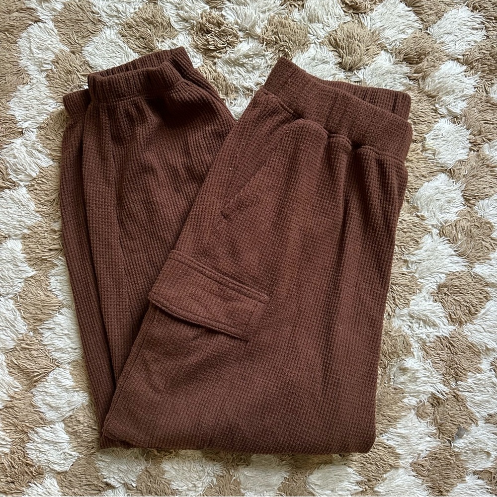 Aerie Brown Waffle Knit Jogger Pants Size Small
